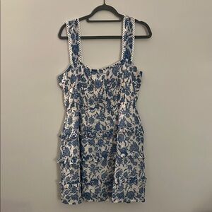 Aqua Blue and White Sleeveless Scoop Neck Sundress